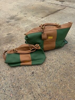 Leather-Trim Green & Tan Women’s Tote Set